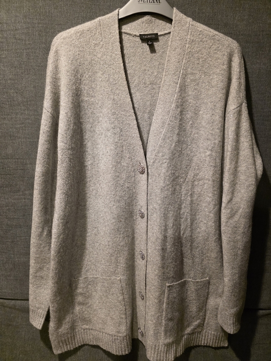 Talbots Sweaters - Talbots Light Gray/silver Threading V-Neck Button Cardigan Size L PTP 24 Inches